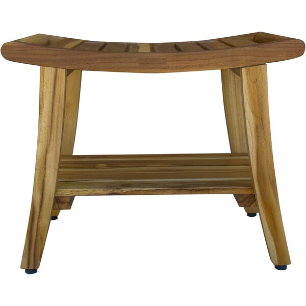 Homeroots Contemporary Teak Shower Bench With Shelf In Natural Finish 376723 - main