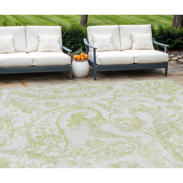 Homeroots 9' X 12' Sage Green And Ivory Paisley Washable Indoor Outdoor Area Rug 588658 - main