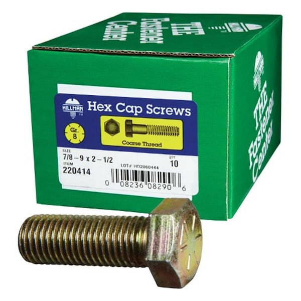 Hillman 220414 0.88-9 x 2.5 in. Zinc Dichromate Grade 8 Coarse Steel Hex Cap Screw, 10PK 5304928 - main