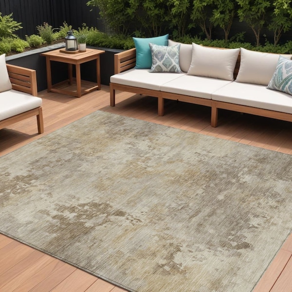 Homeroots 9' X 12' Tan And Beige Abstract Washable Indoor Outdoor Area Rug 630895 - main