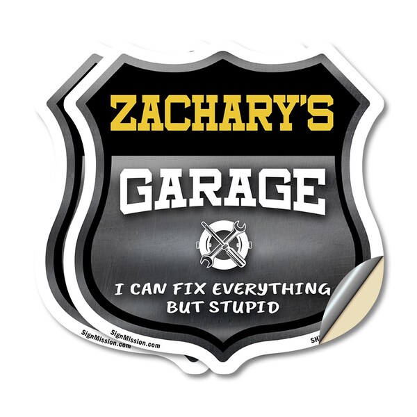 Signmission Zachary's Garage I Can Fix Everything But Stupid, 6 inch X 6 inch, Vinyl Decal, 2PK SHI-D-2PACK-6-490-ZACHARY - main