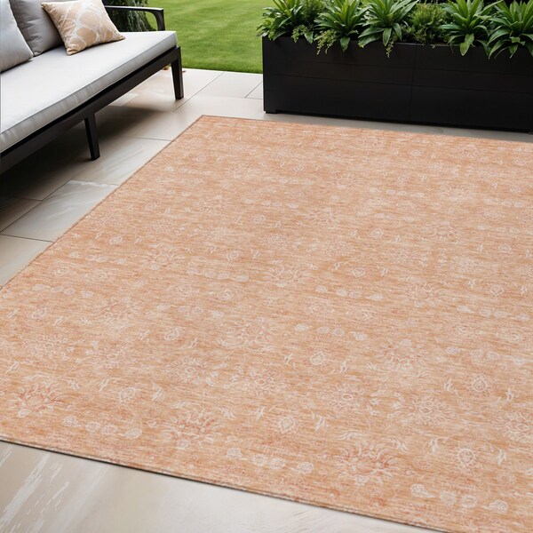 Homeroots 5' X 8' Peach And Ivory Floral Washable Indoor Outdoor Area Rug 582363 - main