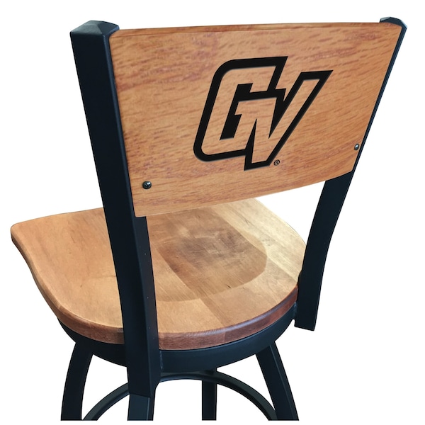Holland Bar Stool Co 36" Blk Wrinkle Grand Valley State Swivel Bar Stool, Engraved Back L03836BWMedMplAGVStUnMedMpl - main
