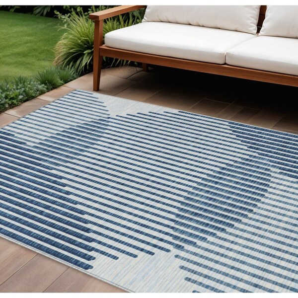 Homeroots 9' X 12' Blue And Ivory Geometric Washable Indoor Outdoor Area Rug 597617 - main