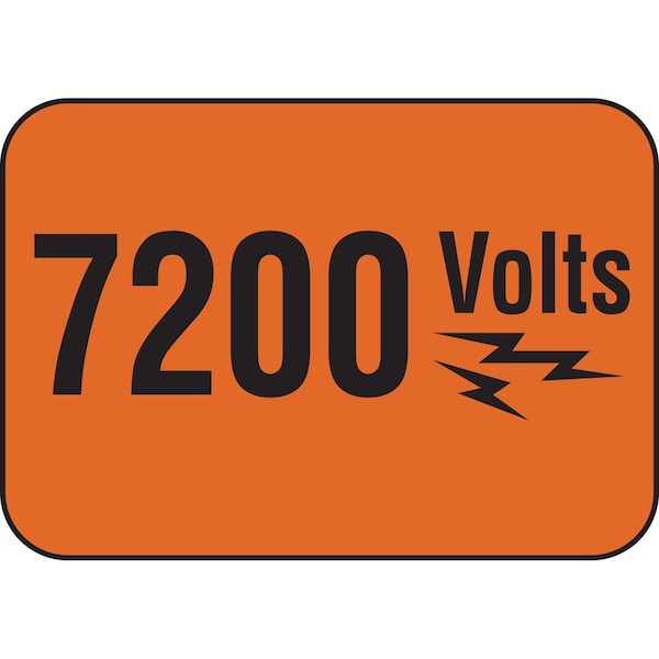 Brady 7200 VOLTS Sign, 3.5in H x 5in W x 0.006in D, Black on Orange 20940 - main