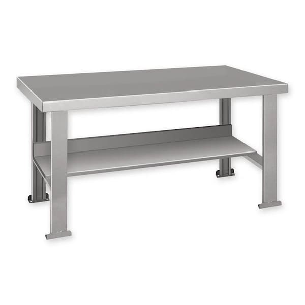 Pucel FS Series Steel Top Workbench with Shelf, 120 in W x 24 in D x 32.5 in H, Light Blue FS-24120 - main