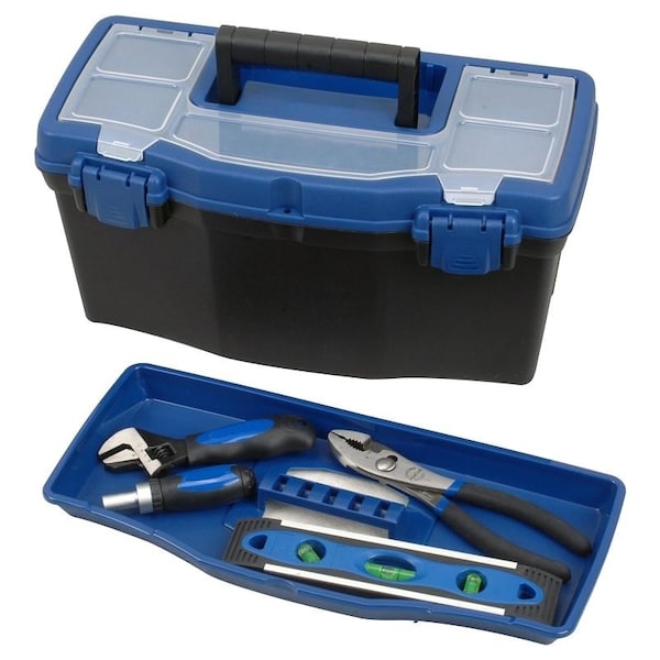 Vulcan Tool Box, 15 in L x 7 in W x 5-1/4 in H, Plastic, Black/Blue, 16 in L x 8-1/4 in W x 7-3/4 in H Outside 320101 - main