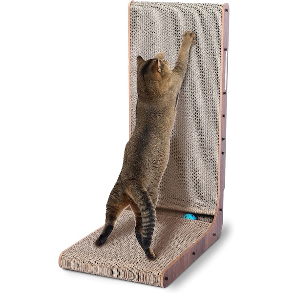 Simple Deluxe Fluffydream Cat Scratcher with Cat Toys Ball Track, Build-in Ball, L-Shaped Scratcher, Cardboard Lo PTFURNSCRATPADL01WOOD - main