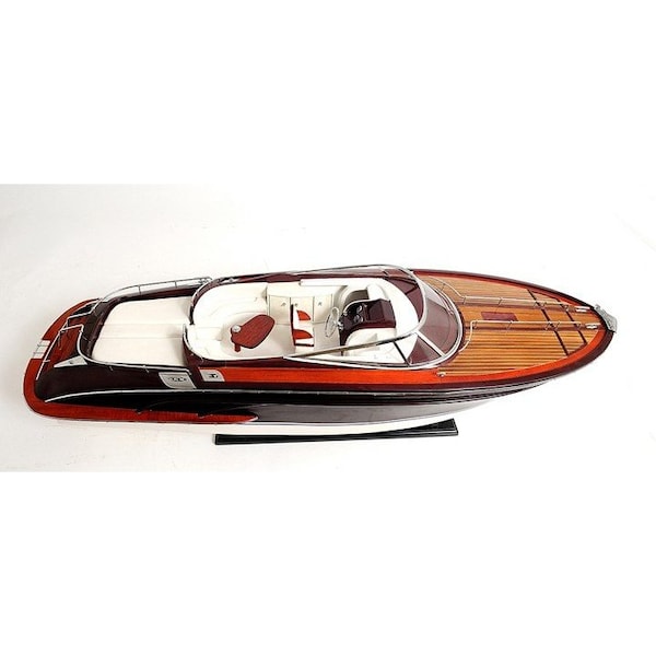 Homeroots 11" Black and White Solid Wood Hand Painted Riva Rivarama Luxury Yacht Exclusive Edition Model Boat 401948 - main