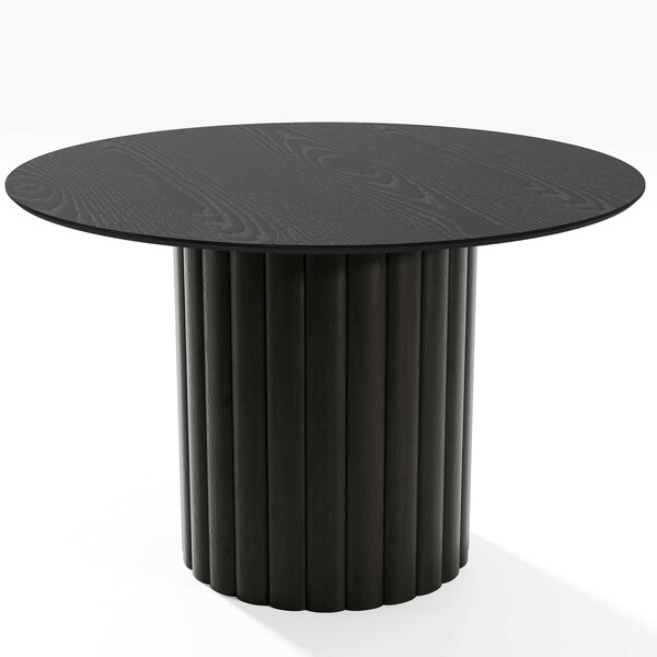 Homeroots 46" Black Solid Wood Pedestal Base Round Top Dining Table 721072 - main