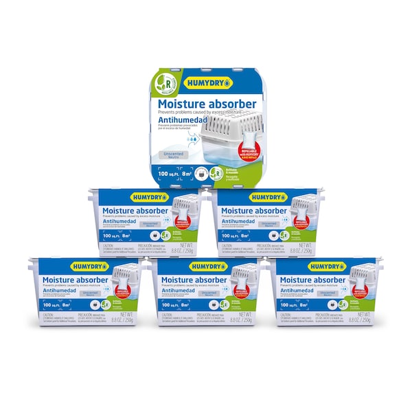 Humydry Refillable and Reusable Small Moisture Absorber, Covers Up to 100 sq.ft., Unscented, 8.8 oz., 6PK USA250AC6 - main
