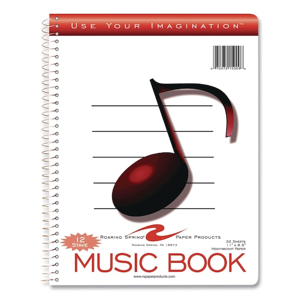 Roaring Spring Music Notebook, Music Transcription Format: 12 Staves, White Cover, (32) 11 x 8.5 Sheets 15009 - main