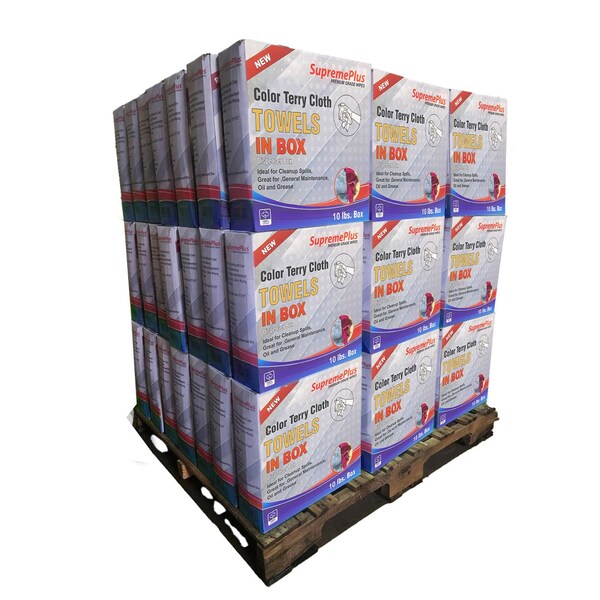 Supremeplus New Color Terry Towel Cleaning Rags, 960 lbs. Pallet, 96 x 10 lbs.Compressed Box, 96PK SP-1919 - main