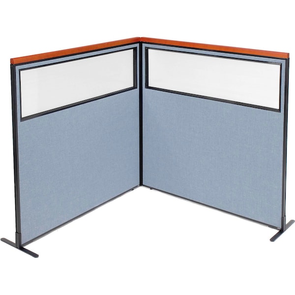 Global Industrial Interion Deluxe Freestanding 2-Panel Corner Divider w/Partial Window 60-1/4"W x 61-1/2"H Blue 695099BL - main