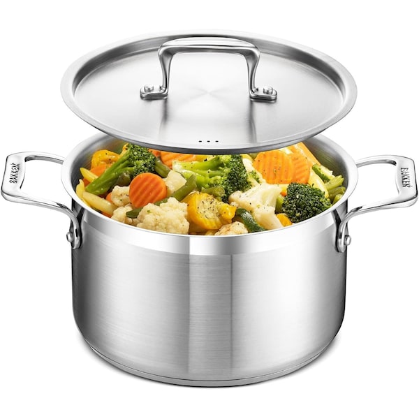 Bakken-Swiss 5QT Stockpot, Brushed Stainless Steel, Induction-Ready, Lid and Riveted Handles, Heavy Duty BAKSTQ5 - main