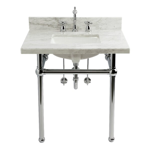 Kingston Brass 30" Carrara Marble Console Sink Set w/ Faucet in Carrara Marble White/Polished Chrome CKVPB3030MBSQ1 - main