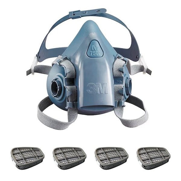 3M Half Mask Respirator Kit: 4 Cartridges Included, 7500 Series, Organic Vapor (OV), Bayonet, Size S 3PB39-6AM37 - main