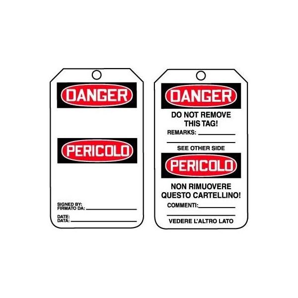 Accuform Safety Tags, DANGER BLANK BILINGUAL ITALIAN, 5.75in x 3.25in, RP-Plastic, 25PK TMT155PTP - main