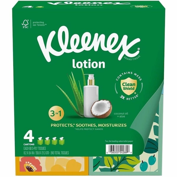 Kleenex Soothing Lotion 3 Ply Facial Tissues, 60 Sheets, 8 PK 54289 - main