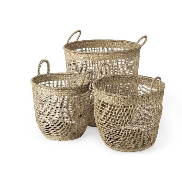 Homeroots Set of Three Natural Wicker Basket, 3PK 392159 - main