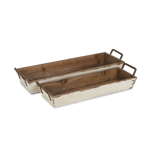 Homeroots Set of Two Off White Solid Wood And Metal Crate, 2PK 487717 - main