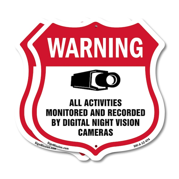 Signmission Video Surveillance Shield Sign Warning A, 12 inch X 12 inch, Aluminum Metal Sign, 2PK SHI-A-2PACK-12-474 - main