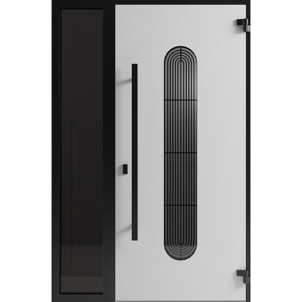 Vdomdoors Front Exterior Aluminum Door Ronex0521 Black Prehung Entry Steel Metal Modern Painted W36+12xH80 RONEX0521EXD-BLK-W36+12xH80-LH-I - main
