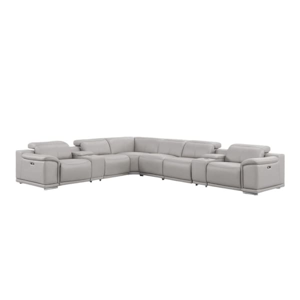 Homeroots Ash Gray Leather Modular L Shaped Eight Piece Corner Sectional With Console 643922 - main