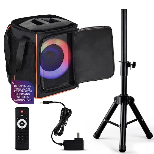 Pyle Portable Bluetooth Speaker with 8 in Inch Woofer, TWS, Mic Input, USB/SD/FM Radio, Colorful Ring PPHP868STBG - main