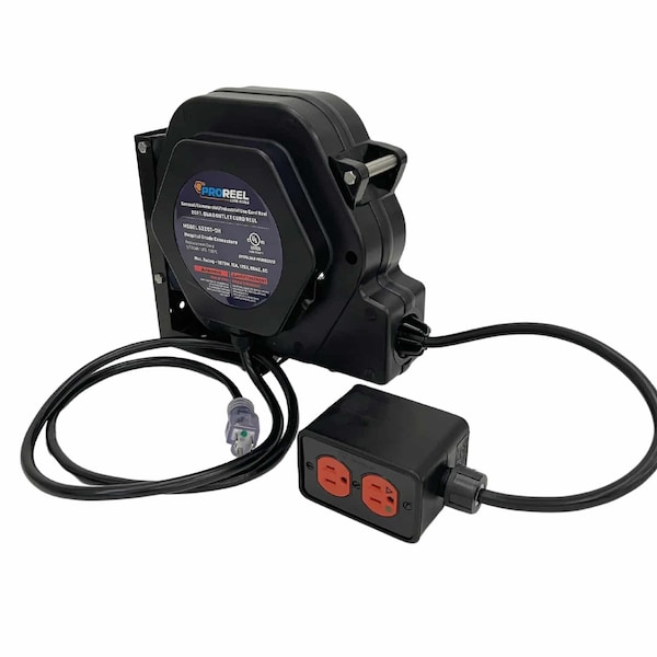Alert Reel Mfg ProReel Retractable Cord Reel, 15 Amp, 20' 12/3 SJTOOW, w/Hospital Grade Dual Duplex Pendant Box 5220T-DH - main