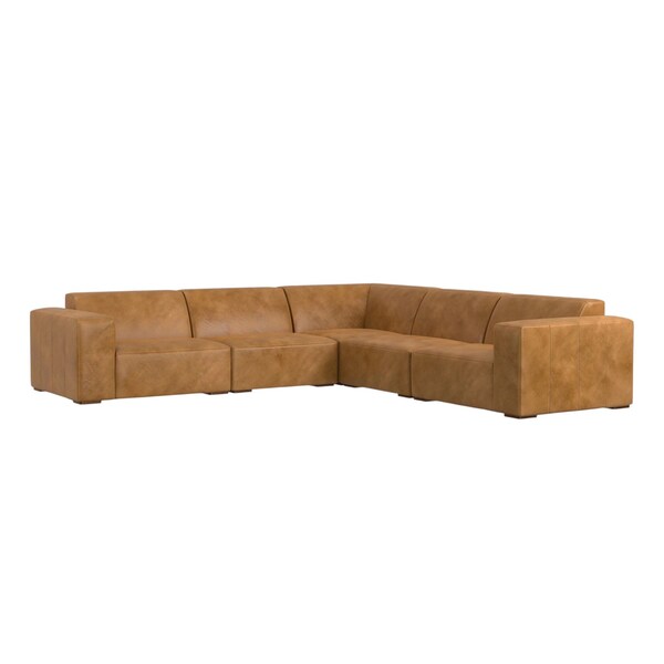 Homeroots 116" Sienna Leather Modular Sofa With Brown Legs 641019 - main