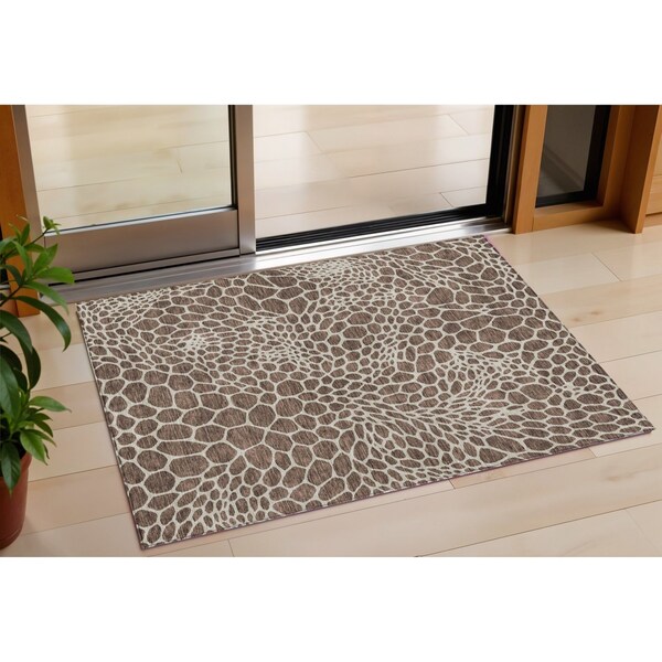 Homeroots 3' X 5' Brown And Beige Geometric Washable Indoor Outdoor Area Rug 595061 - main