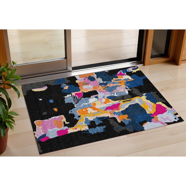 Homeroots 3' X 5' Black Blue And Pink Abstract Washable Indoor Outdoor Area Rug 599538 - main