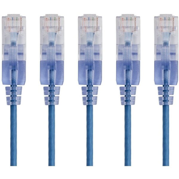 Monoprice Slim Cat6A Patch Cable, 5 Pack, 1 ft.Blue 15126 - main