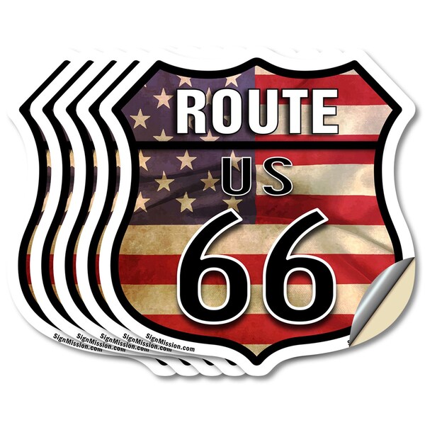 Signmission Route Us 66 Flag, 6 inch X 6 inch, Vinyl Decal, 5PK SHI-D-5PACK-6-483 - main