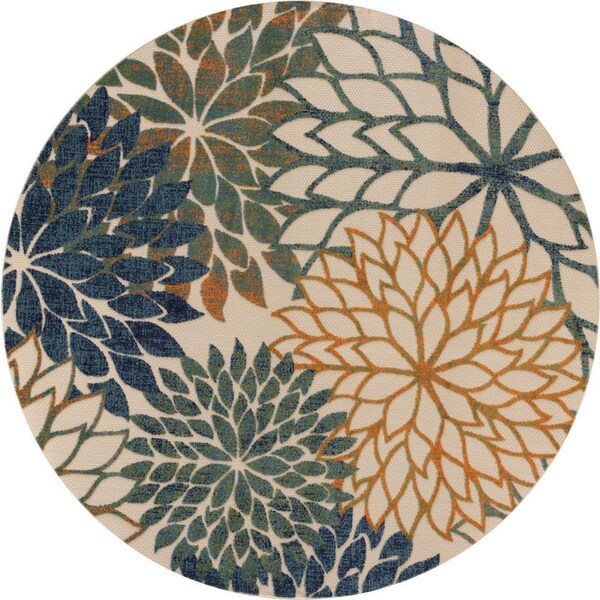 Homeroots 8' Blue Green And Orange Round Floral Indoor Outdoor Area Rug 548059 - main