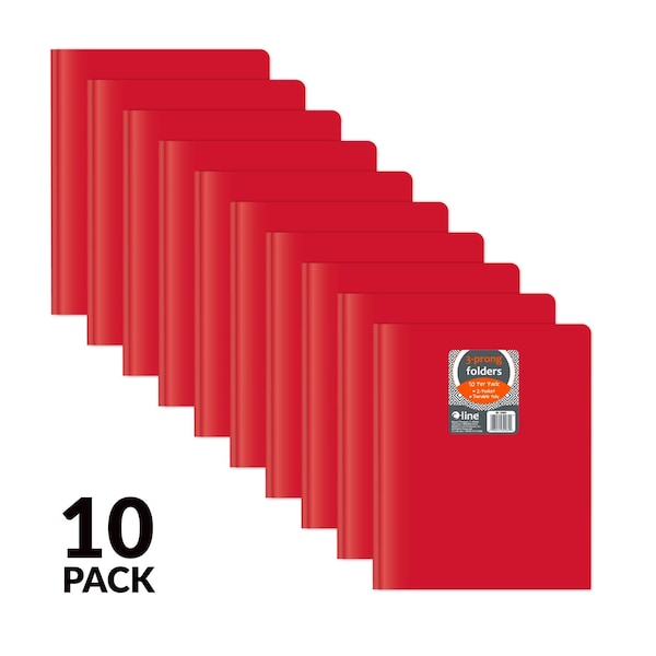 C-Line Products 8-1/2" x 11" Red Two-Pocket Heavyweight Poly Portfolio Folder with Prongs, 10/PK 32964 - main