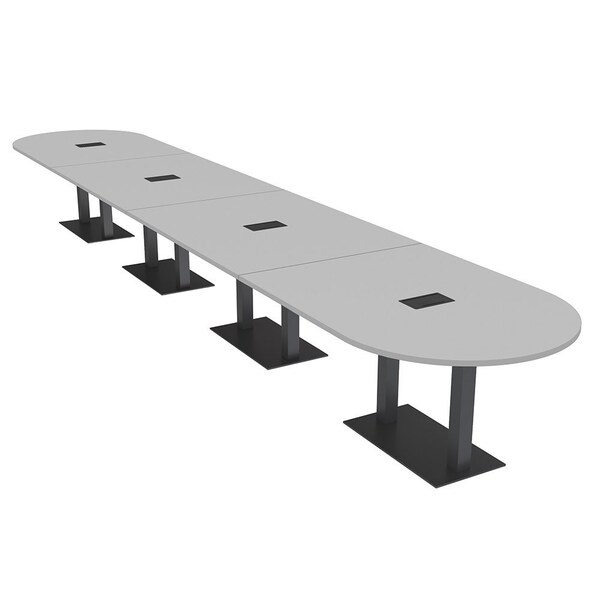 Skutchi Designs Racetrack Conference Table With Power, 48 in W, 264 in L, Grey HAR-RAC-48X264-DOU.BK-U779-EBLK - main