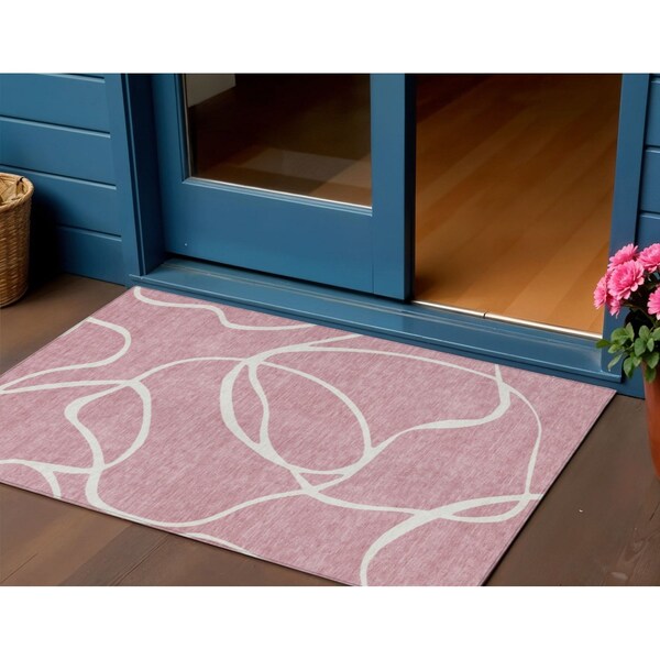 Homeroots 3' X 5' Pink And Ivory Abstract Washable Indoor Outdoor Area Rug 597499 - main