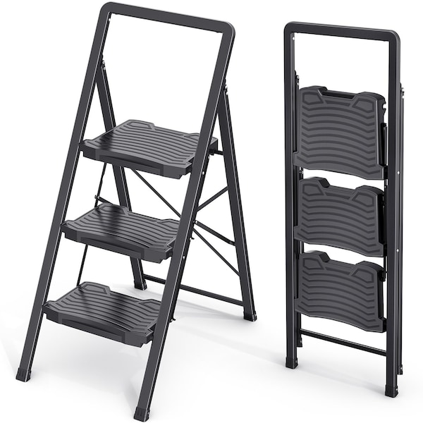Wrightmaster 3.4 ft. Metal Folding Step Ladder, 8 ft. Reach, with Safety Lock Design 800 lb. Load Capacity ZOR-WK21A-3-DF - main