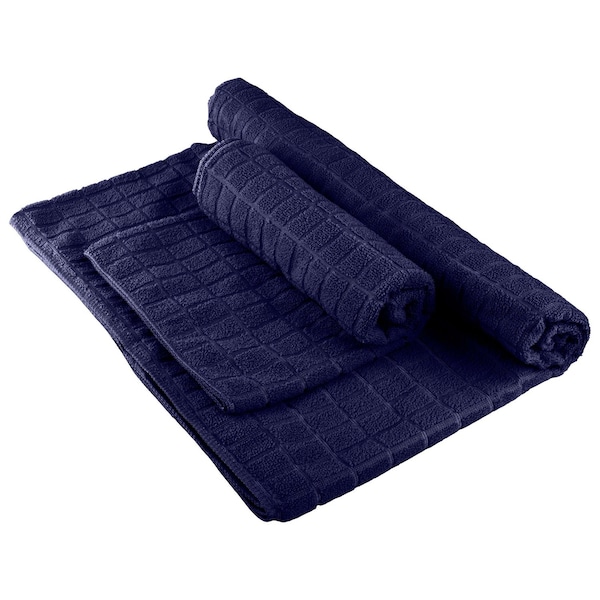 Wakeman 2-Piece Yoga Mat Towel and Gym Towel Set Sweat Absorbent & Quick Drying with Corner Pockets HT-YOGA-NVY - main
