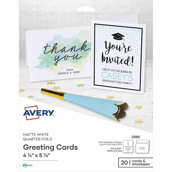 Avery Quarter-Fold Greeting Cards, Matte, PK20 3266 - main
