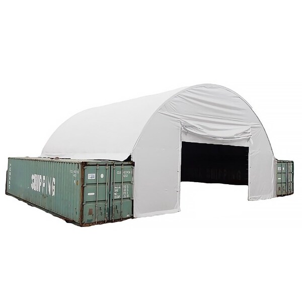 Mytee Products White 21 Oz PVC End Wall 26ft Wide w/ Door for Shipping Container Canopy Shelter CSB-DOOR26 - main