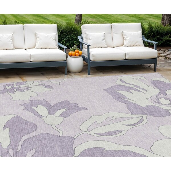 Homeroots 9' X 12' Lavender Lilac And Ivory Floral Washable Indoor Outdoor Area Rug 589552 - main