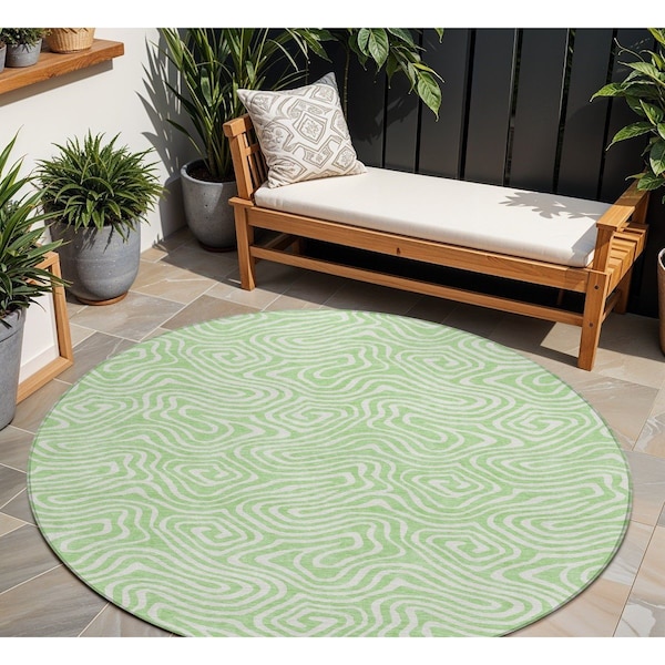 Homeroots 8' Mint Green And Ivory Round Abstract Washable Indoor Outdoor Area Rug 599738 - main