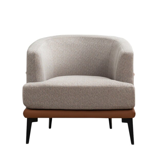 Homeroots 29" Beige Terra Cotta and Black Linen Upholstered Wood Barrel Chair 653113 - main