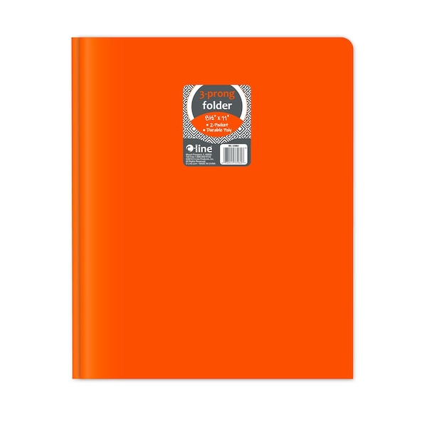 C-Line Products 8-1/2" x 11" Orange Two-Pocket Heavyweight Poly Portfolio Folder with Prongs, 25EA/BX, 6BX/CT 33962-BX - main