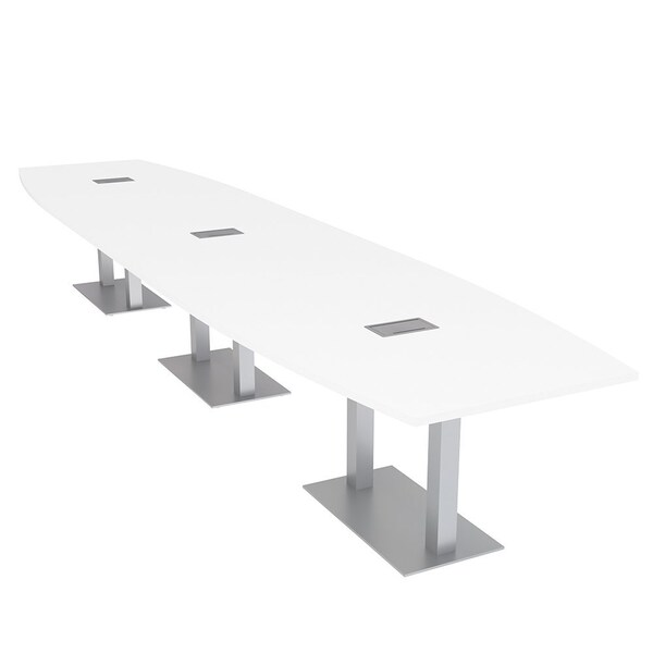 Skutchi Designs Boat Conference Table With Power Unit, 48 in W, 216 in L, White HAR-BOT-48x216-DOU-W960-ESIL - main