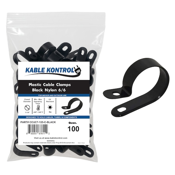 Kable Kontrol Cable Clamp, Nylon 6/6, 1-1/4 in Bundle Dia., Black, 1-13/16 in L, 100 PK CCUC7-125-C-BLACK - main