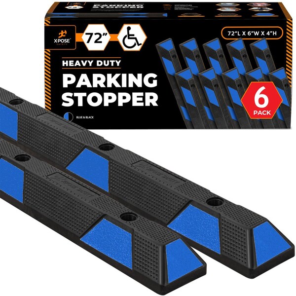 Xpose Safety Heavy Duty Rubber Block Stop 72in- Black/Blue Reflective, 6PK PBSB-6-6-X - main